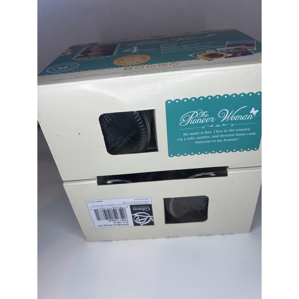The Pioneer Woman Set of 4 Betsy Mason Storage Jars 32oz Lt Teal Floral Lids NIB - Picture 6 of 6
